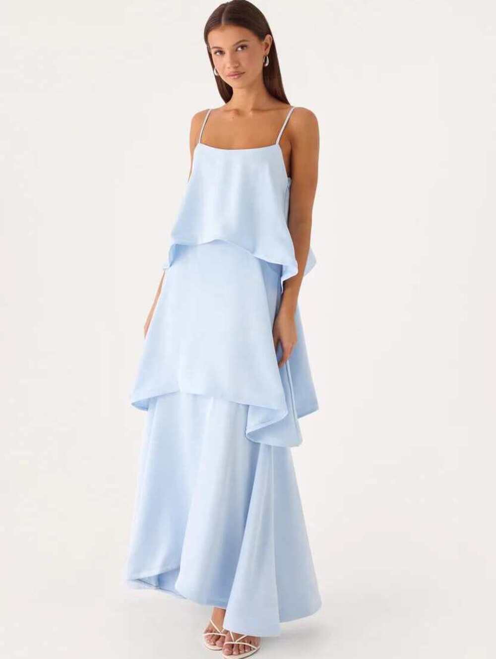 Peppermayo Becka Satin Tiered Maxi Dress Blue Low Back Size 4 NWT - Picture 4 of 7